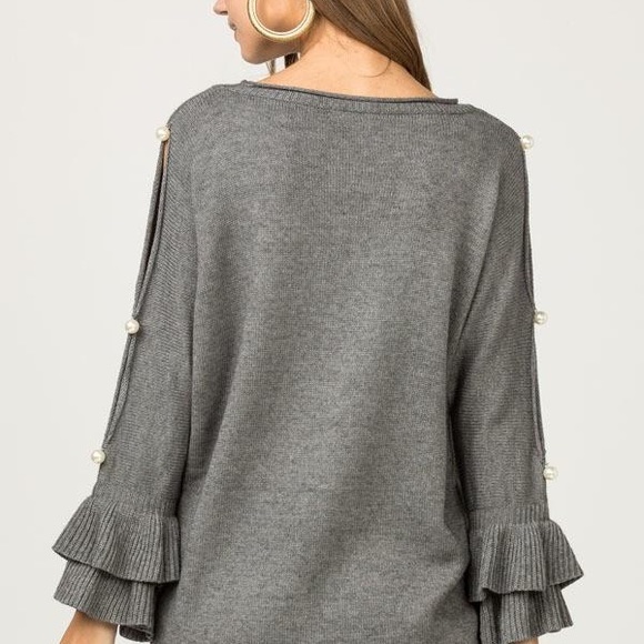 Gray Pearl Sweater With Cut Out Sleeves - Picture 5 of 5